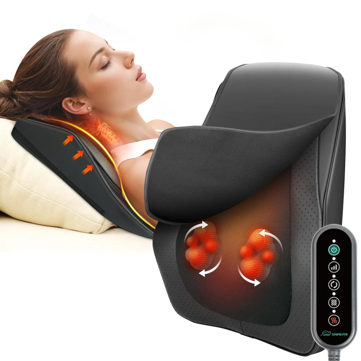 Blue electric shiatsu massager with detachable flap and remote control