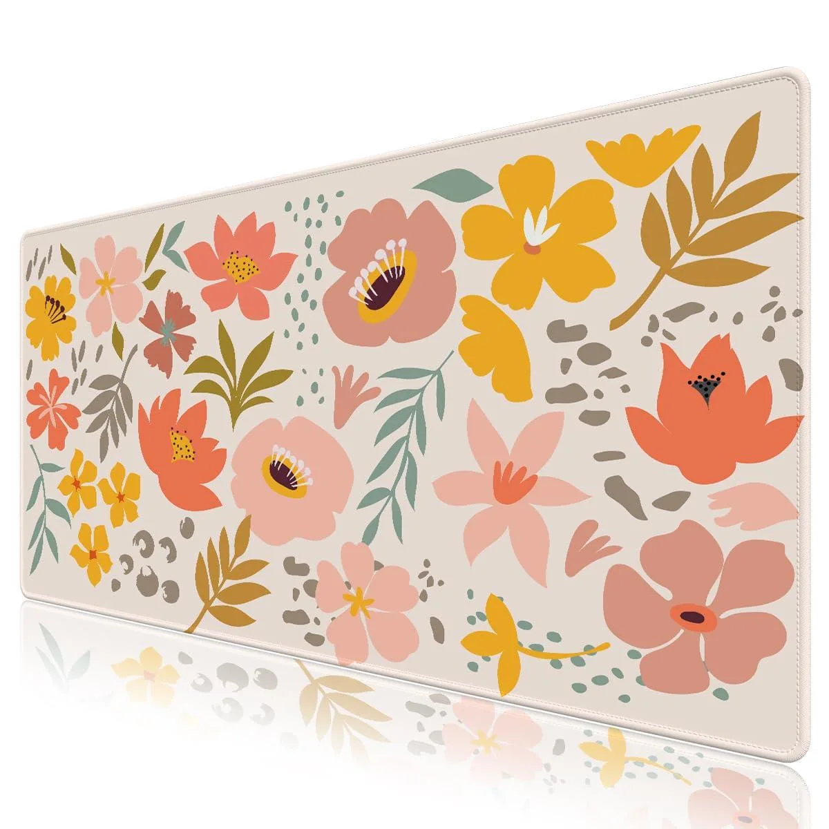 KEHIPI KEHIPI Desk Mat Mouse Pad 35.4 x 15.7 in Orange Flowers Leaves — product photo