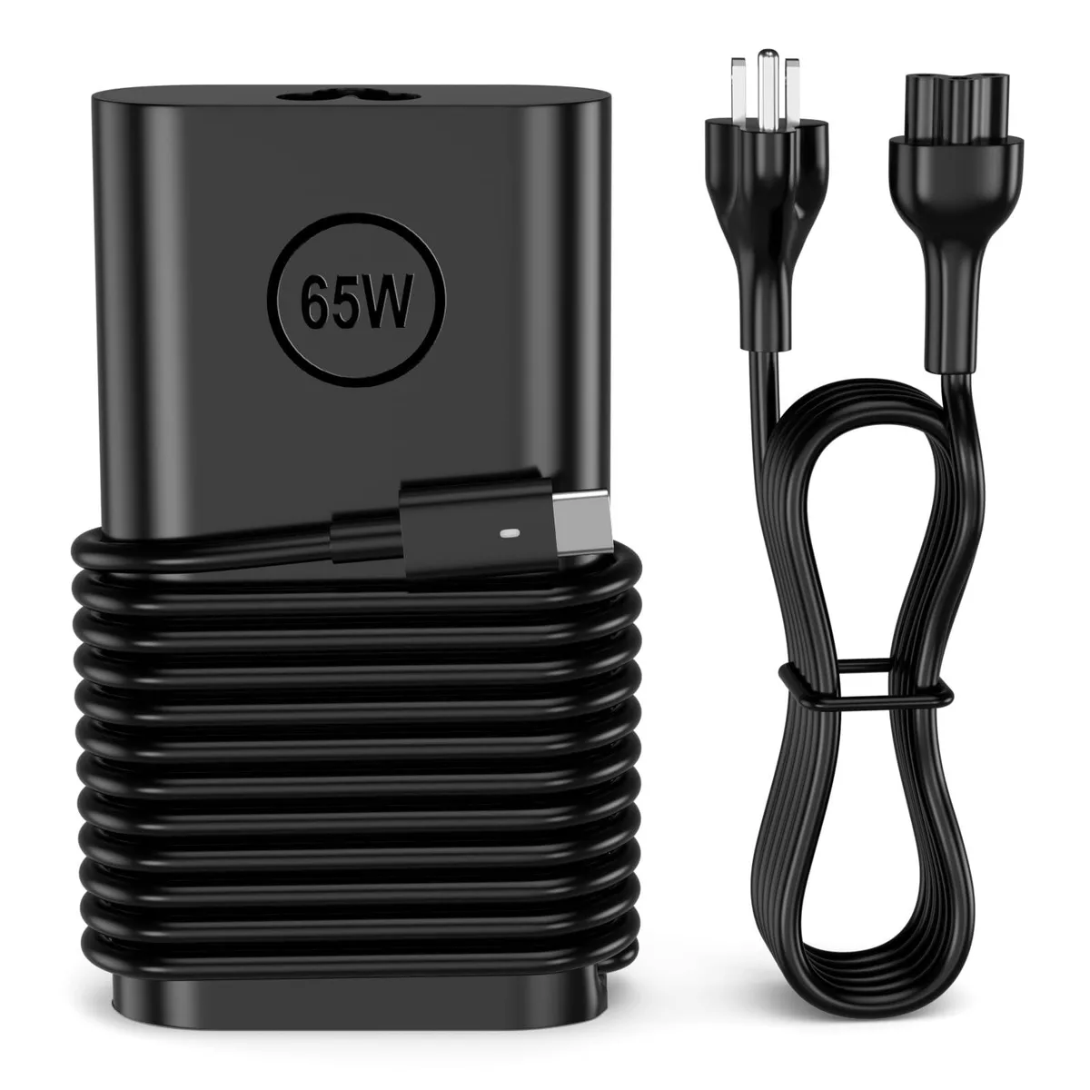 Compact black USB-C power brick with detachable AC cord