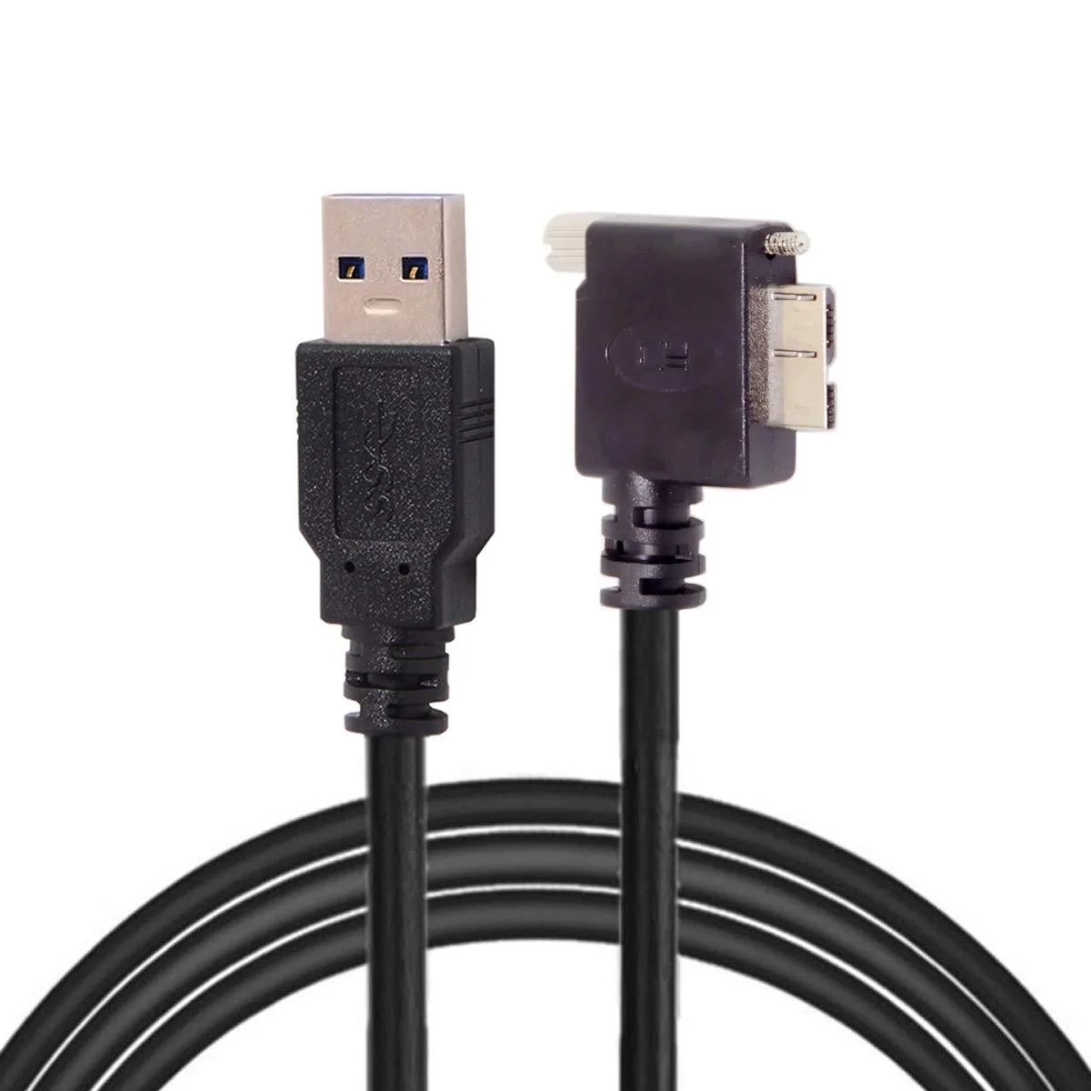 Blue 1.2 m right-angled Micro USB 3.0 cable with screw mount connector