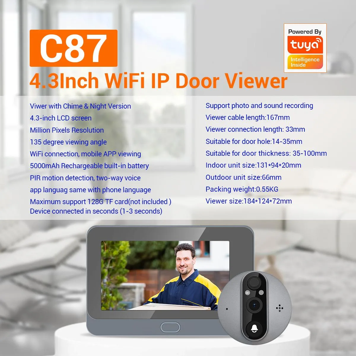 visiPower visiPower Smart Doorbell 1080P 4.3" 135° 5000mAh — product photo