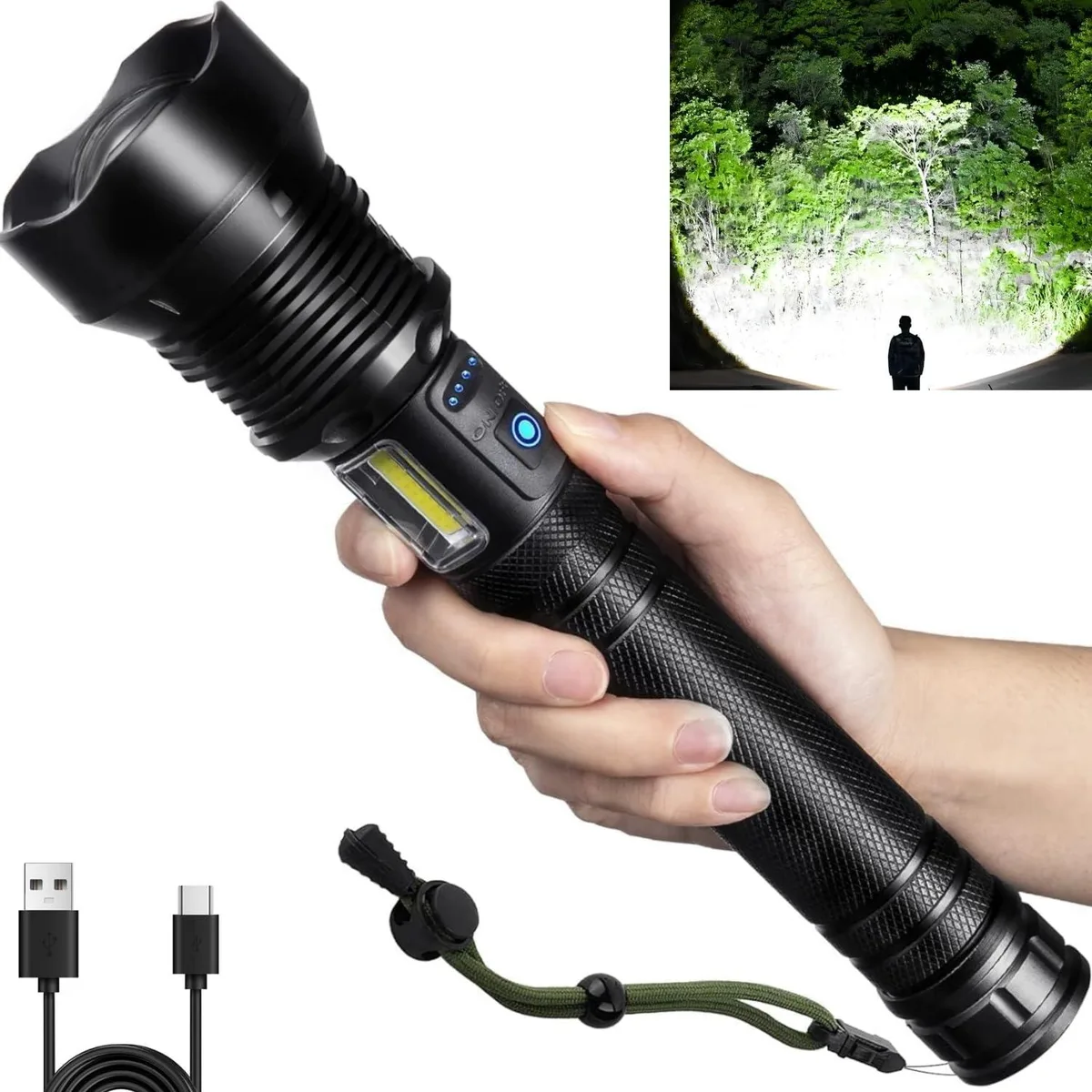 Handheld aluminum flashlight with USB charging port