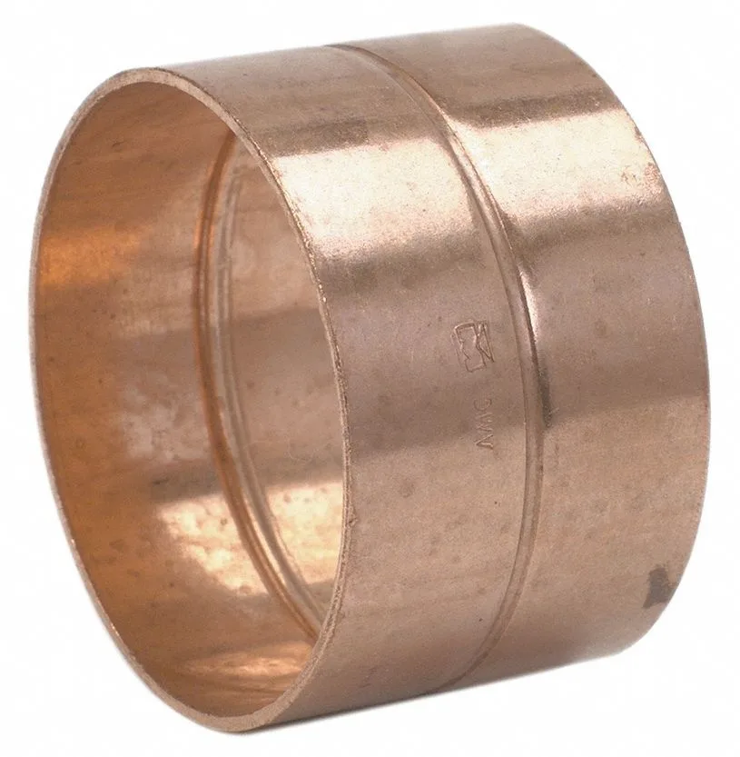 Straight copper DWV coupling with center stop, 2 inch tube size