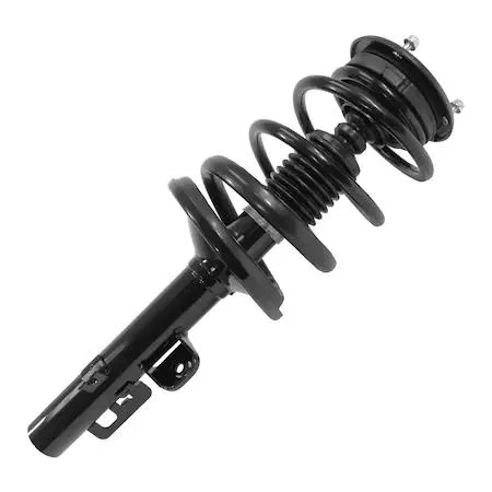 Unity 13081 front left complete strut assembly, silver metal coil spring and damper unit with top mount