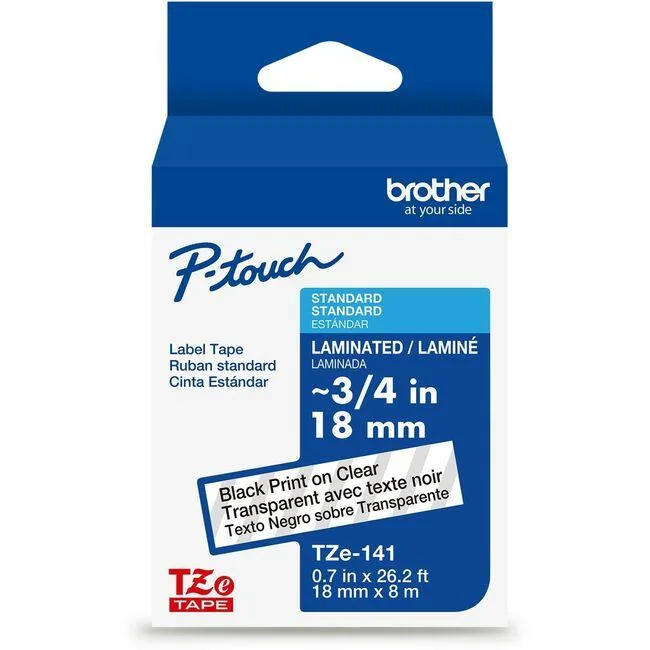 Brother TZe-141G laminated label tape cartridge, white on clear finish