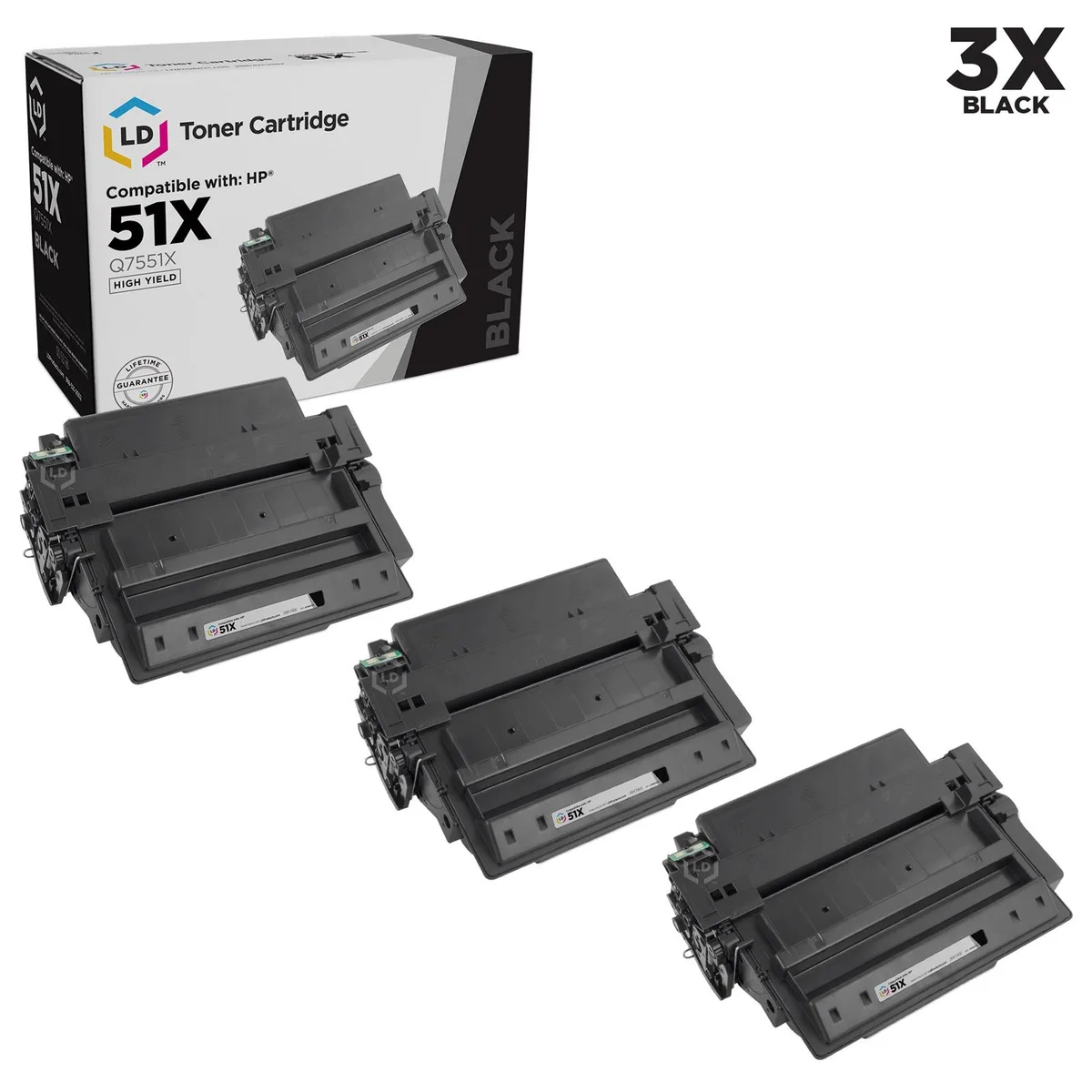 LD Products LD Products HP 51X Q7551X 3-Pack High Yield Black Toner Cartridges — product photo