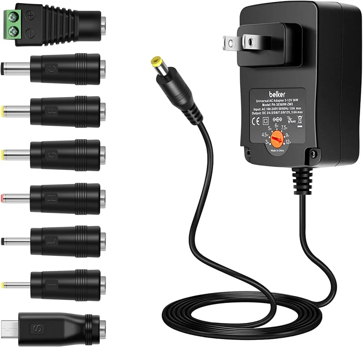 BASEUS BASEUS 36W Universal AC Adapter 3V-12V 3A 8 Tips — product photo
