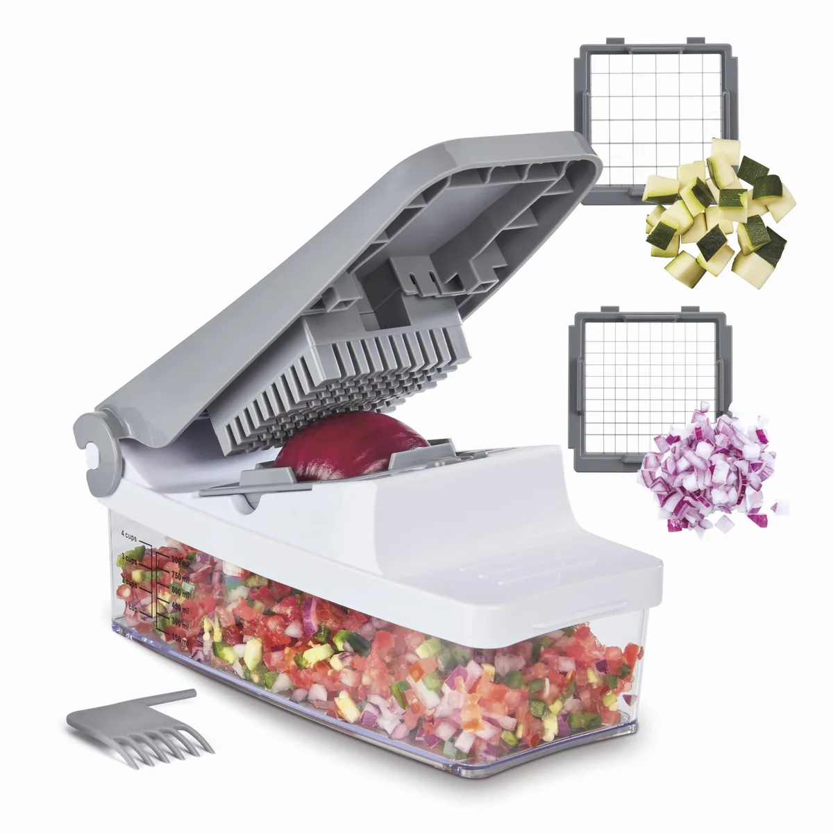 Cuisinart 4-Cup square chopper with stainless steel grids, non-slip base, collection container