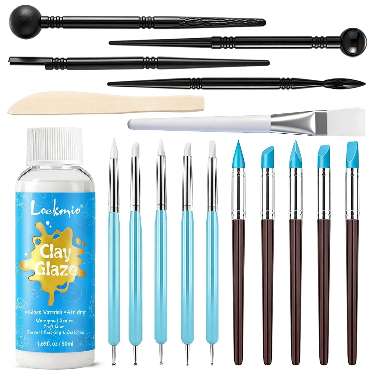  lockmio CGT-SCS17pcs 17PCS Silicone Clay Sculpting Tools Set with 1.7 FL OZ Air Dry Clay Glaze — product photo
