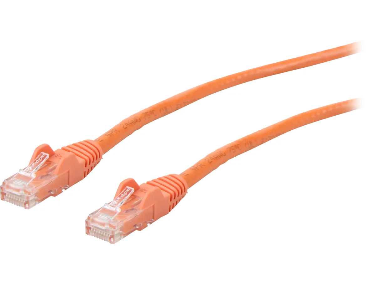 Orange 12 ft Cat 6 Ethernet cable with RJ-45 connectors