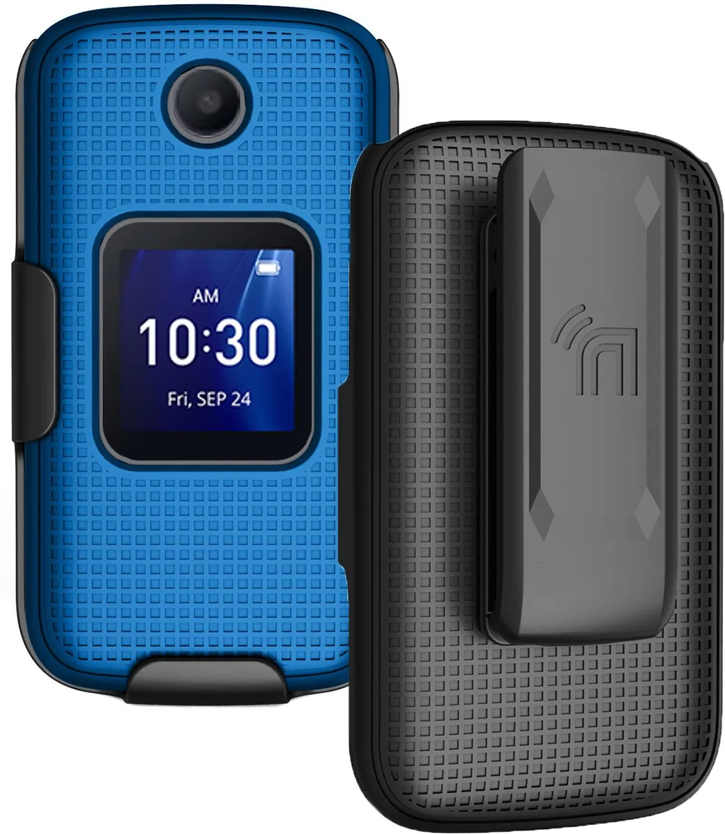 Nakedcellphone Nakedcellphone Cobalt Blue Grid Case &amp; Belt Clip for Alcatel Go Flip 4 / TCL FLIP Pro — product photo