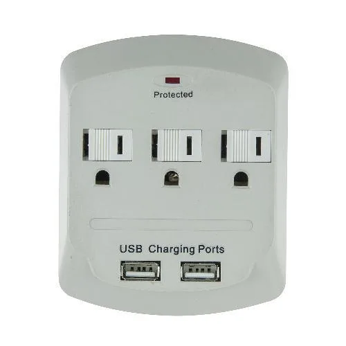 Trisonic Trisonic PT-7843U White 3-Outlet 900 Joule Surge Protector with 2 USB Ports — product photo