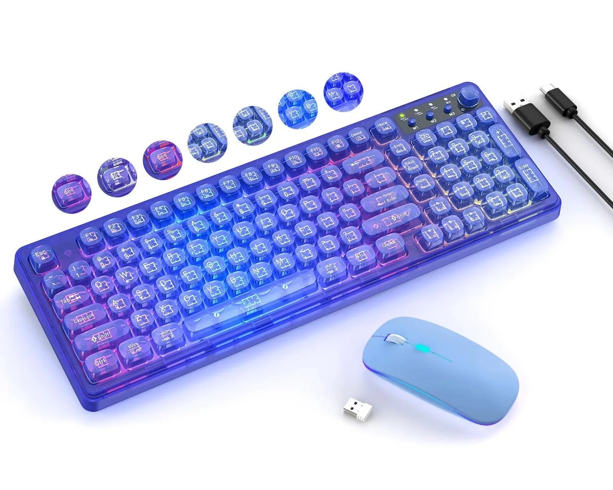 Redragon Wireless Keyboard and Mouse Combo Transparent 99 Keys 15 Effects Volume Knob 2.4GHz Rechargeable — product photo