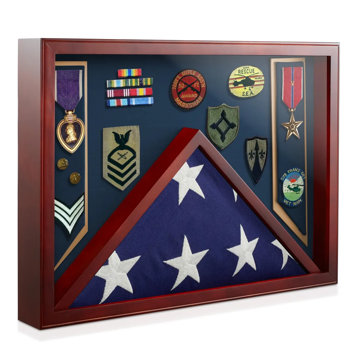 Reminded Reminded Military Shadow Box Display Case Navy Blue Velvet 9.5 — product photo