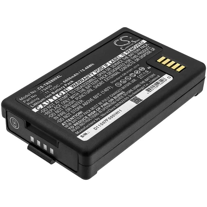 Rectangular black battery pack with label, 126 by 74 by 25 mm