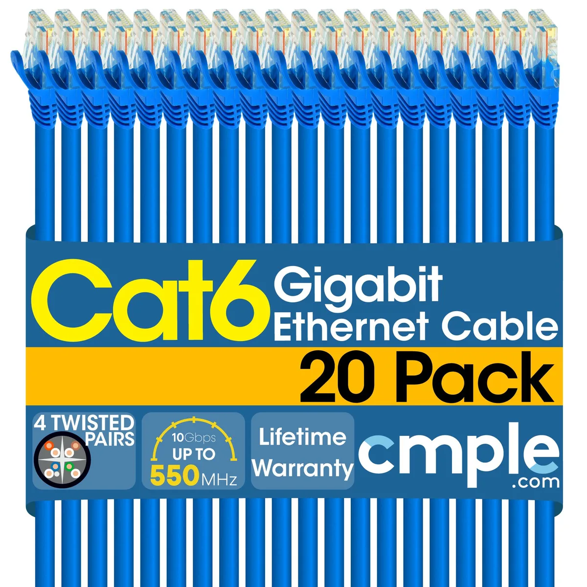 CMPLE CMPLE Cat6 Ethernet Cable 10 ft Blue 20 Pack — product photo