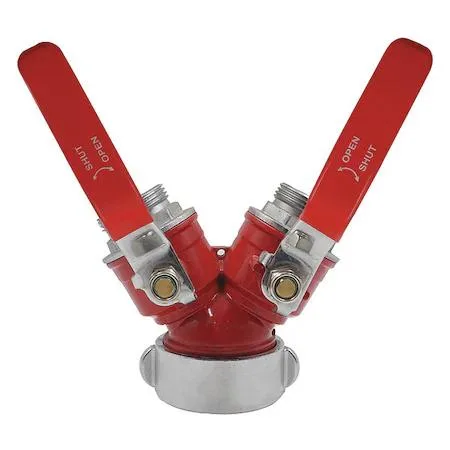 Brass Wye fire hose ball valve with steel lever handle and vinyl grip