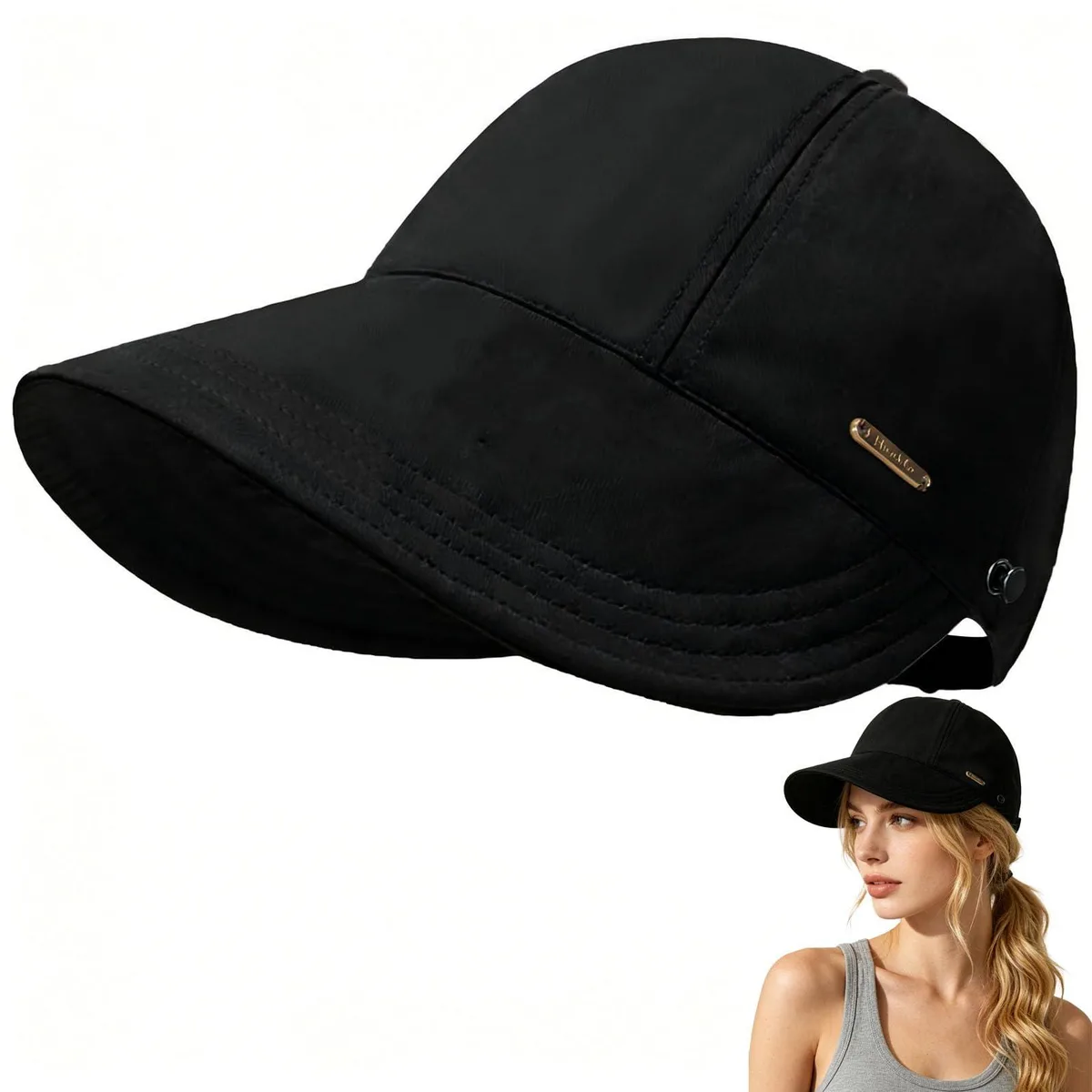 UPF 50+ 2401705 Black Polyester Baseball Cap 3.5in Brim 5.5in Crown 21.5-23in Fit — product photo