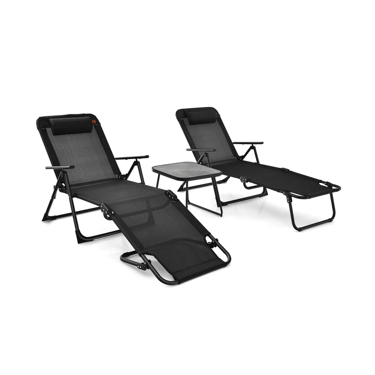 SlickBlue SlickBlue 3-Piece Folding Chaise Lounge Set with PVC Tabletop — Black — product photo