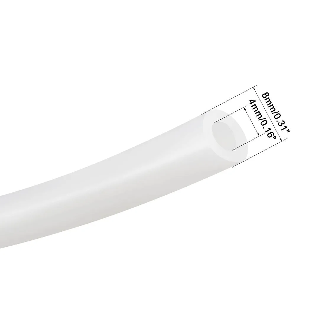White translucent silicone tube 4mm x 8mm coiled 1M length