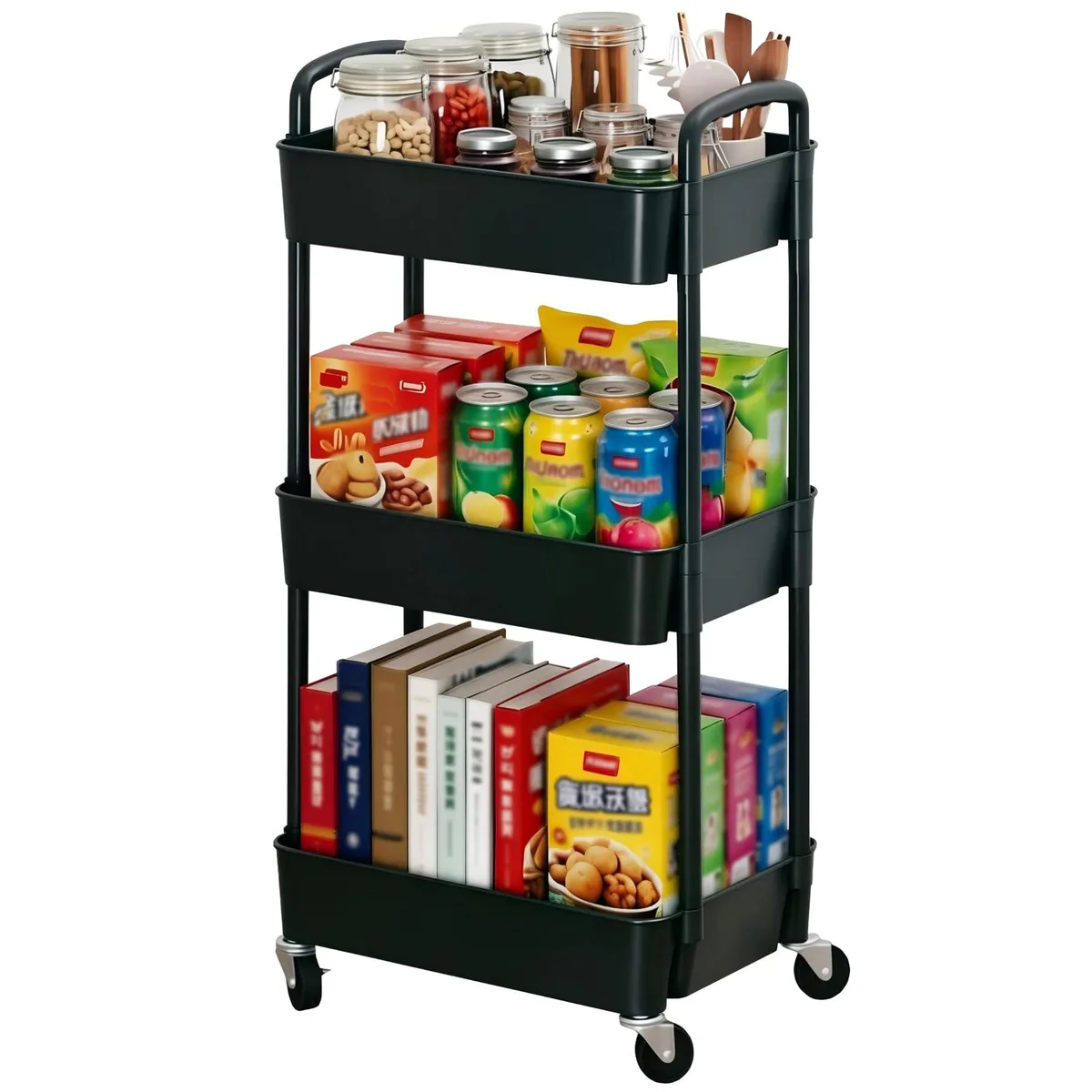  Sywhitta 3-Tier Rolling Utility Cart Black 29x39x76 cm — product photo