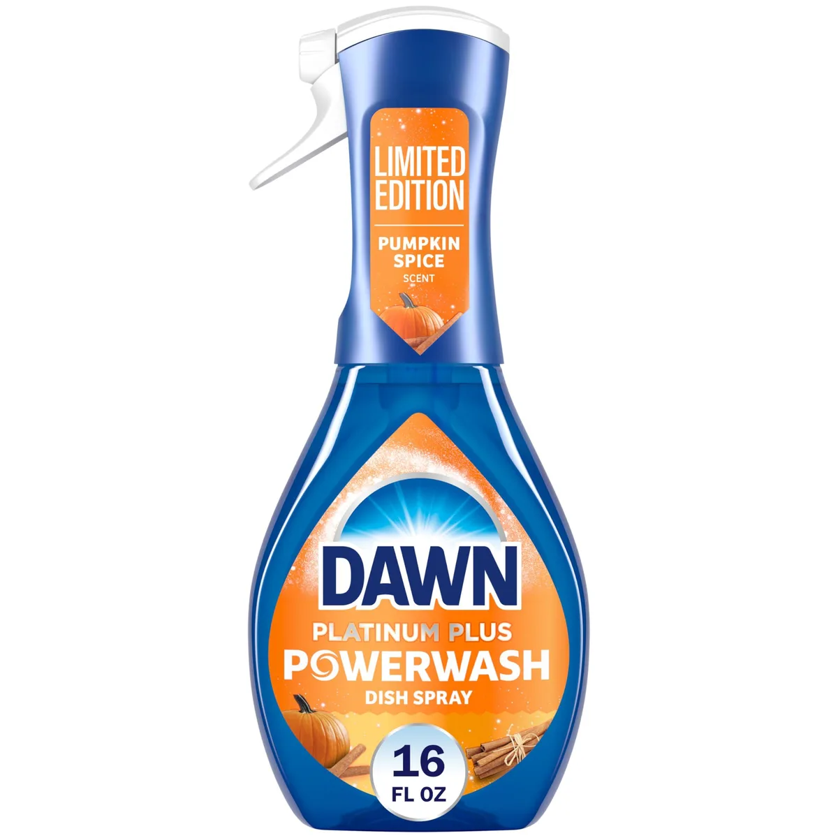 White trigger-spray bottle with pumpkin spice label, 16 fl oz