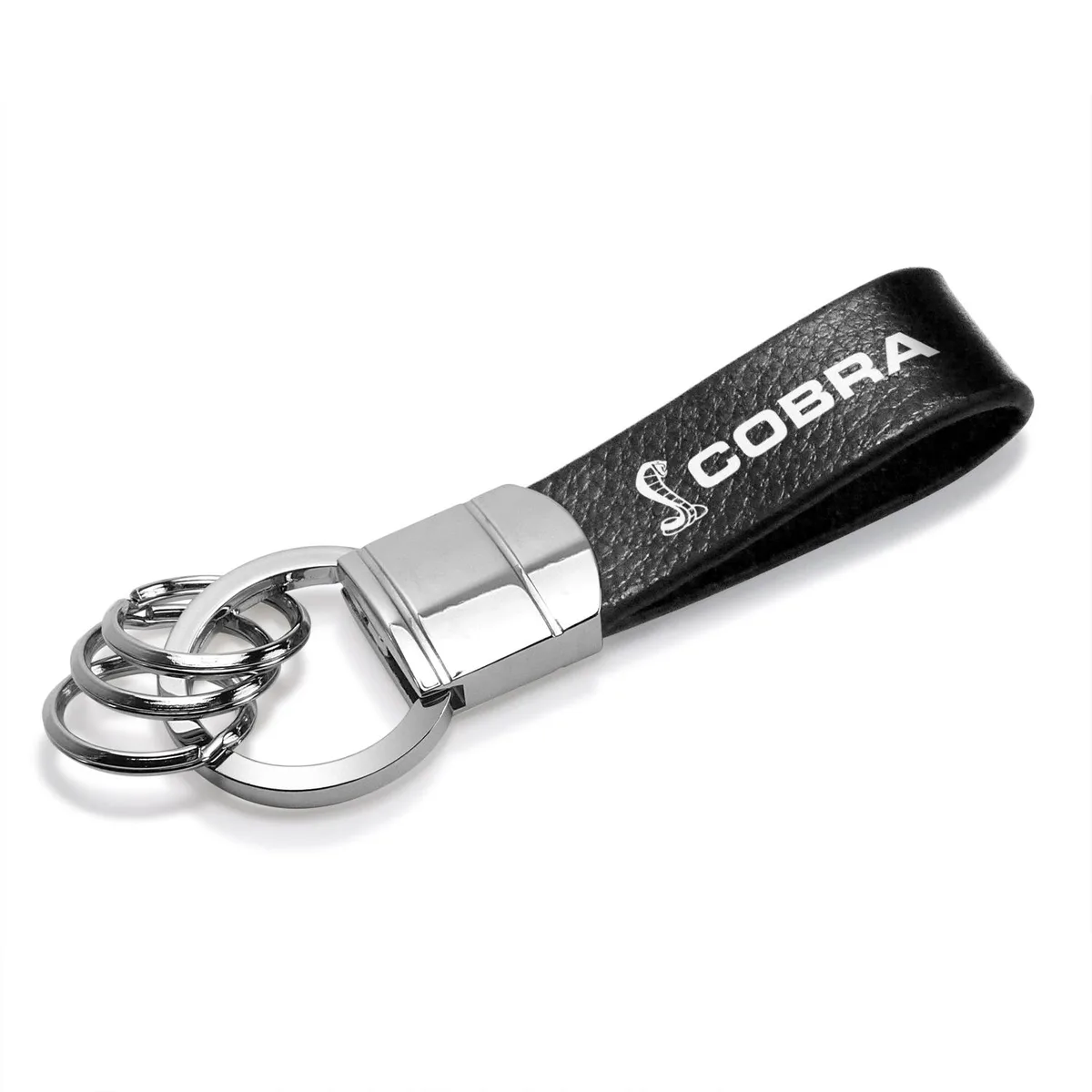 iPick Image, LLC iPick Image, LLC Ford Mustang Cobra Black Real Leather Strap Chrome Round Hook Metal Key Chain — product photo