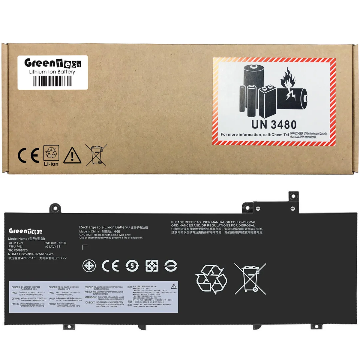GreenTechLLC GreenTechLLC 01AV479 57WHR laptop battery for Lenovo ThinkPad T480S — product photo
