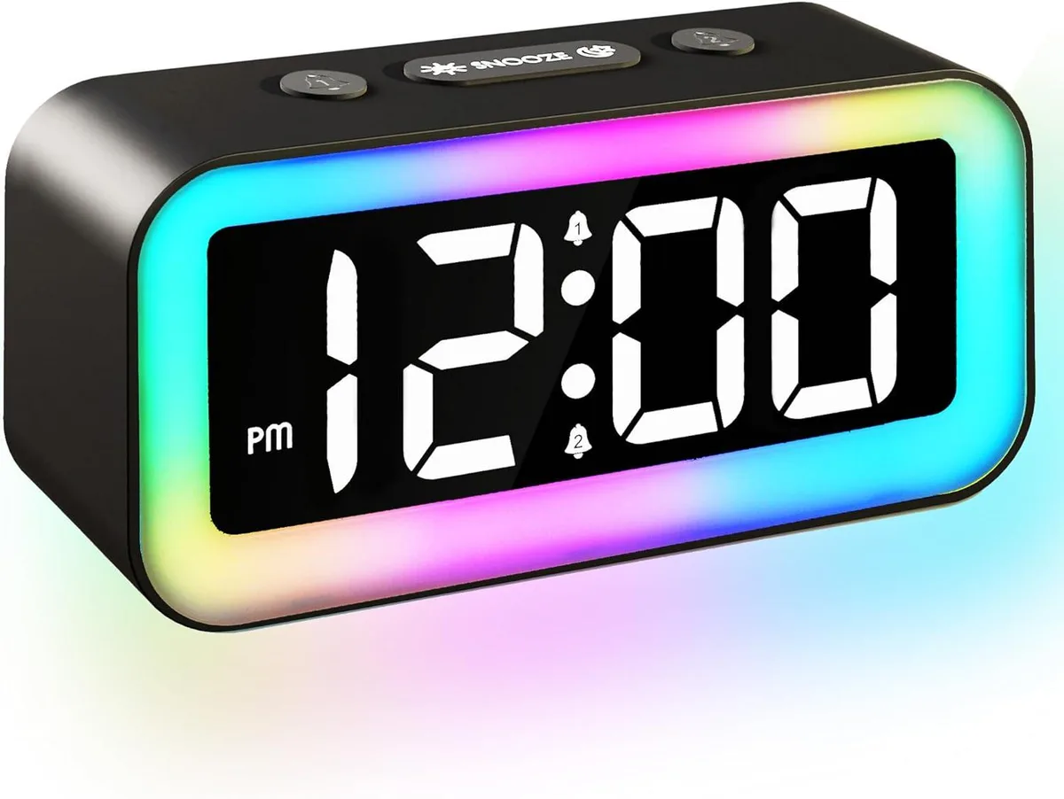 KEHIPI KEHIPI Digital Alarm Clock with Dual RGB Nightlight, Dual Alarm, USB Charger, Black — product photo