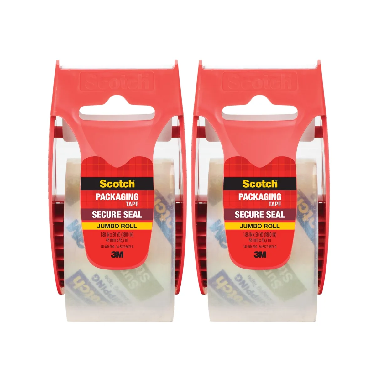  Scotch 141-WD-SR-12GC Secure Seal Ultra Clear Packaging Tape 1.88 in x 50 yd 2 Rolls — product photo