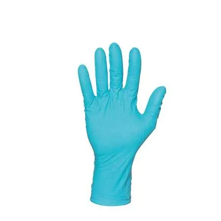 Box of green nitrile gloves, textured finish, beaded cuffs