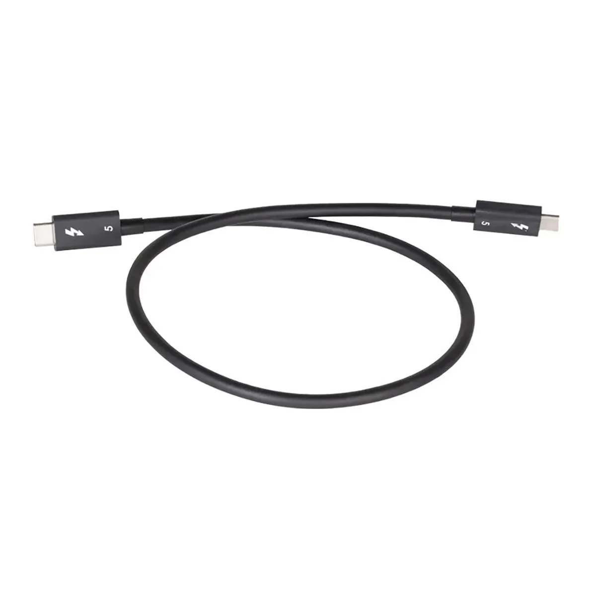 Short white Thunderbolt cable with USB-C plugs on both ends