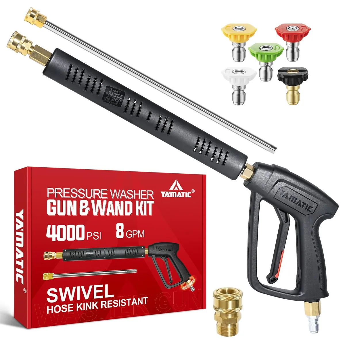  YAMATIC Pressure Washer Gun Wand 4000 PSI Swivel 3/8" M22 Stainless Steel Extension Lance — product photo