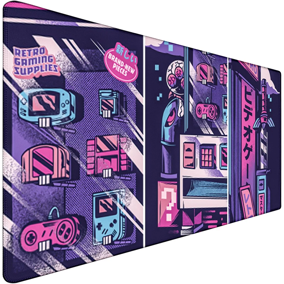 Large rectangular mouse pad with Japanese comic print and stitched edges