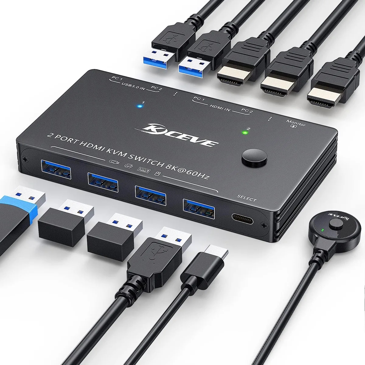 Vszerda Vszerda KC-KVM8201-NA KVM Switch 2-Port HDMI USB 3.0 8K60 4K120 — product photo