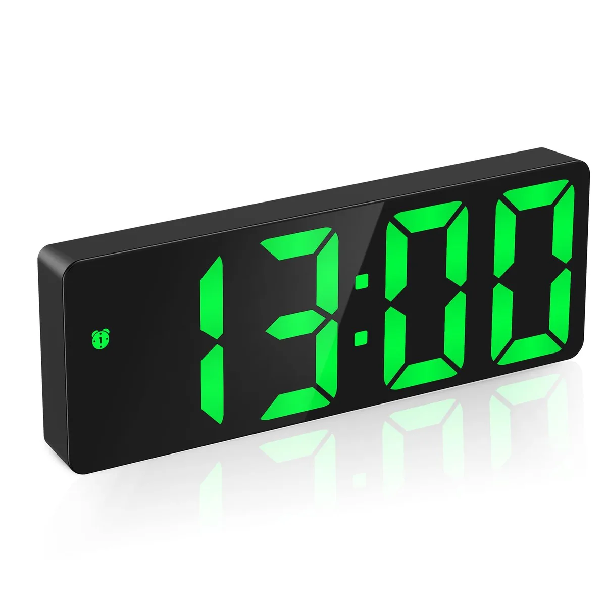  AMIR Digital Alarm Clock Green 6.5in LED USB Battery 3 Brightness 12/24H Temp Snooze Night Mode — product photo