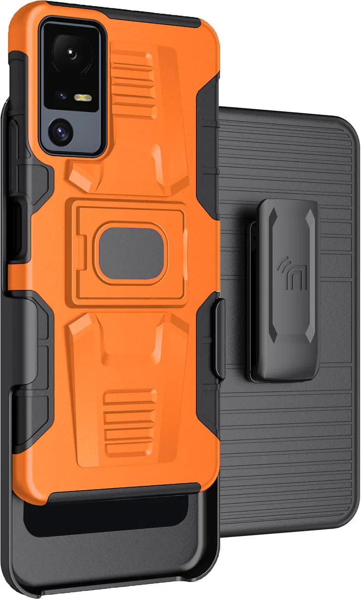 Nakedcellphone Nakedcellphone Magnetic Grip Ring Stand Case Belt Clip Holster Combo Orange for Jitterbug Smart 4 TCL 40XL — product photo