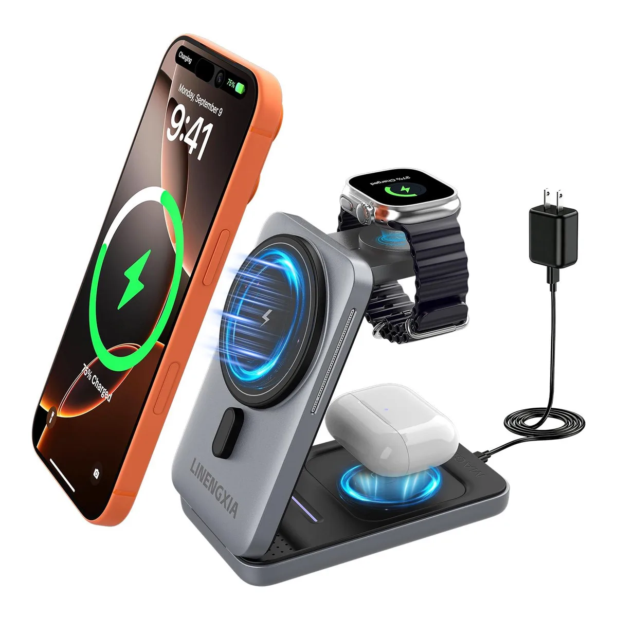  LINENGXIA WC-001 3-in-1 Magnetic Wireless Charger 15W Black — product photo