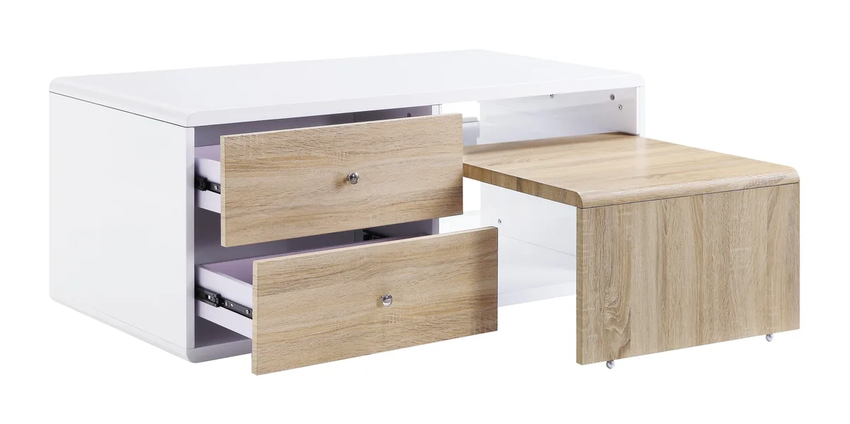 tuphen tuphen White High Gloss 4-Drawer Coffee Table with Pull-Out Table — product photo