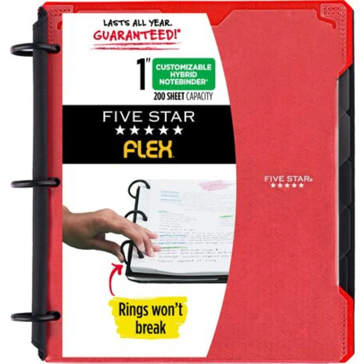 FIVE STAR FIVE STAR Flex 1" Hybrid NoteBinder Fire Red 80 sheets 300 capacity — product photo