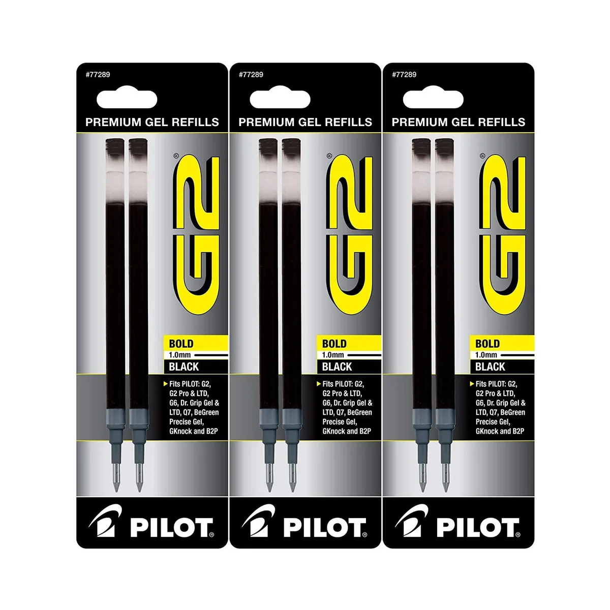  Pilot 77289BLK-3PK G2 Gel Ink Pen Refills Bold 1.0mm Black 6 Pack — product photo