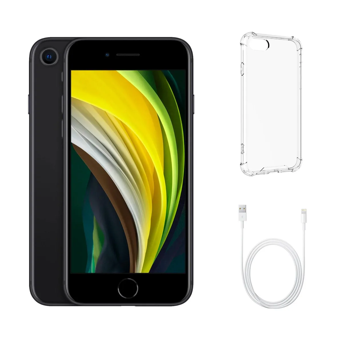 Apple Apple iPhone SE (2nd Gen) A2275 64GB Black Grade B Clear Case cell phones - unlocked — product photo