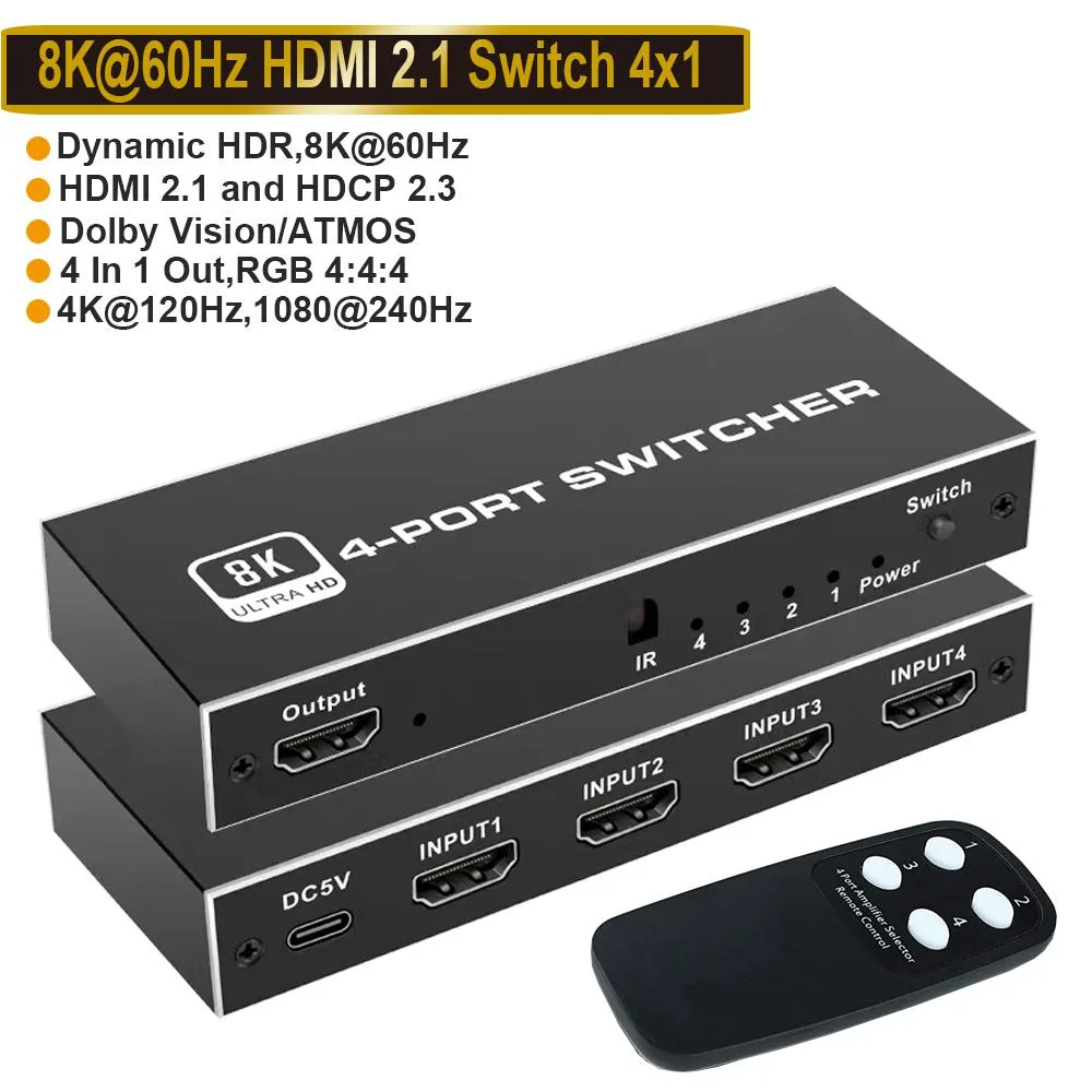 Jansicotek Jansicotek OZ8Q4 4-port HDMI 2.1 video switch 8K@60Hz 4K@120Hz 48Gbps — product photo