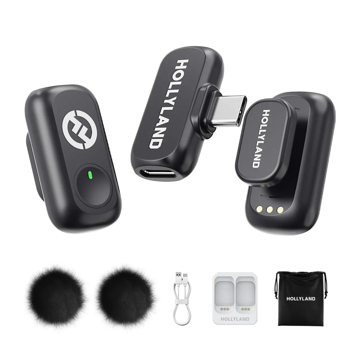  Hollyland Lark A1 Wireless Microphone 2TX USB-C RX 48kHz 24-bit 120dB SPL 200m 54h Black — product photo
