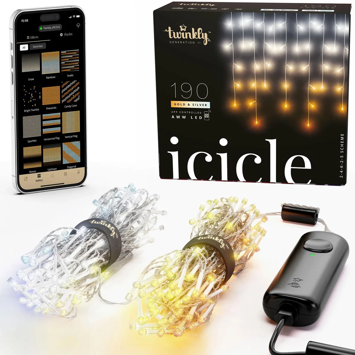 Twinkly Twinkly TWI190GOP-TUS 190 LED icicle string light — product photo