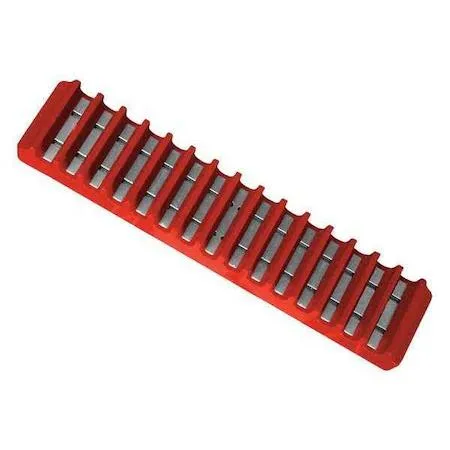 Red magnetic tool holder with plastic partitions and foam insert
