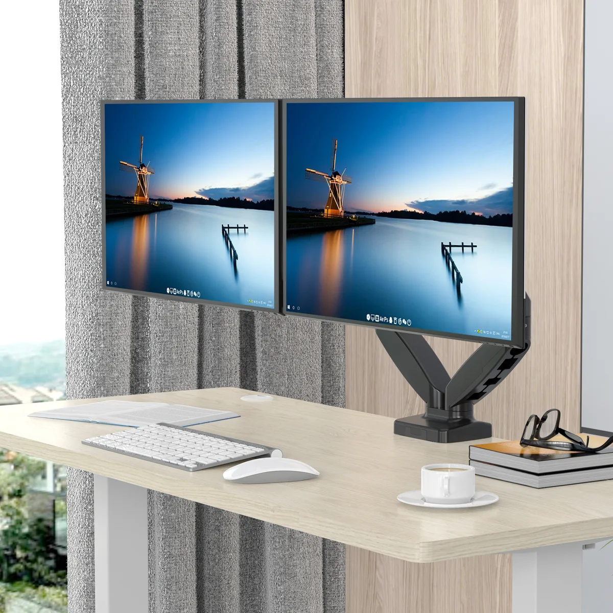 Rosewill Rosewill RMS-E42 dual monitor arm 15-32" 19.8 lbs gas spring clamp grommet — product photo