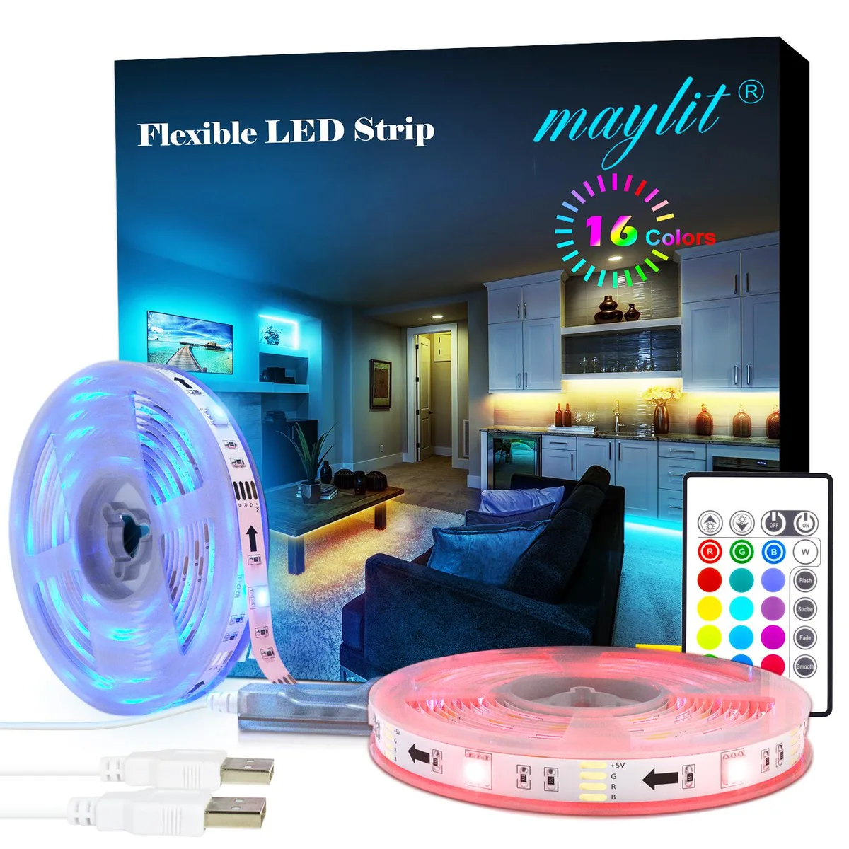 maylit maylit 20ft LED Strip Light Kit 2x10ft RGB 5050 USB Remote — product photo