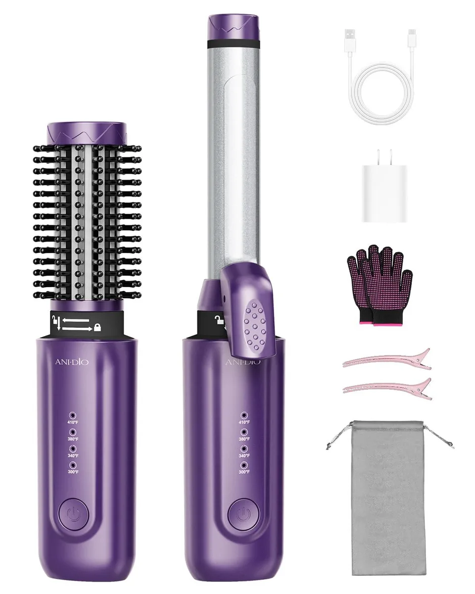  ANI·DIO 2501A Cordless Curling Iron Purple 1"/1.5" 8000mAh 300-410 — product photo