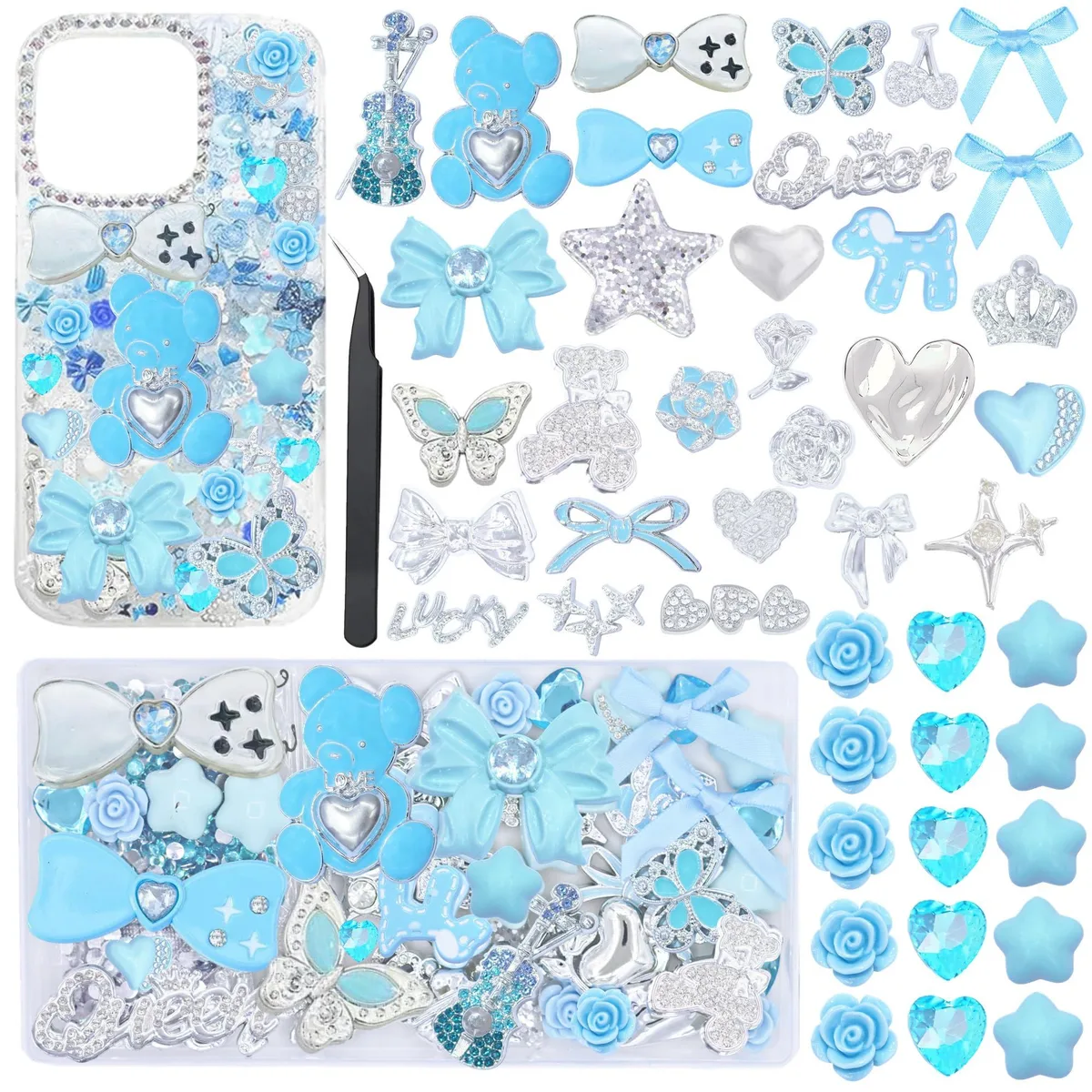  Evening Crystals 45pc Blue/Silver Junk Case Charms Kit 44 Flatback 30 Styles — product photo